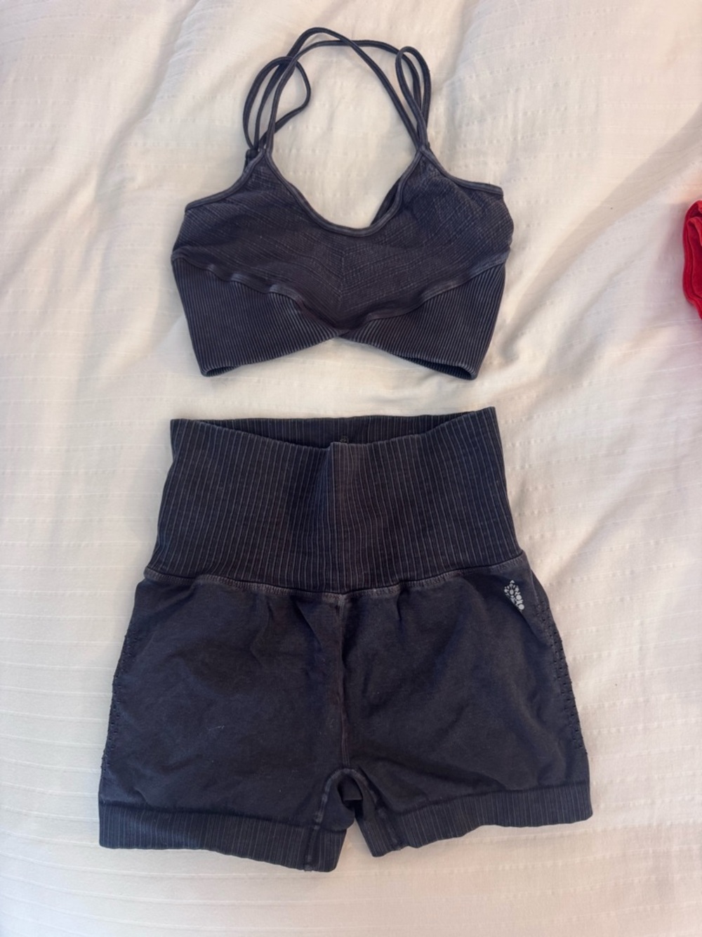 Free People Active  Ribbed Yoga Set - Sports Bra & High-Waist Shorts